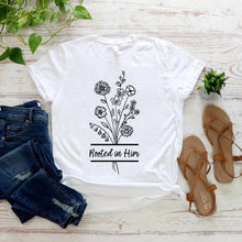 Load image into Gallery viewer, Rooted In Him Wildflower Colossians 2:6-7 Faith Based Christian Tee