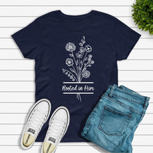 Load image into Gallery viewer, Rooted In Him Wildflower Colossians 2:6-7 Faith Based Christian Tee
