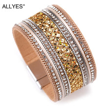 Load image into Gallery viewer, Sparkle and Leather Wide Cuff Bracelet