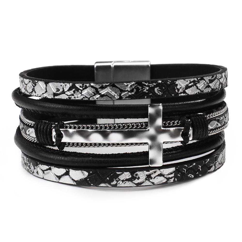 The Cross Wide Leather Cuff Bracelet