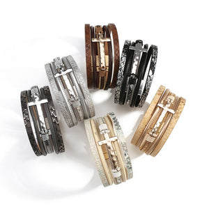 The Cross Wide Leather Cuff Bracelet