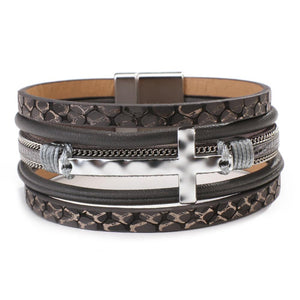 The Cross Wide Leather Cuff Bracelet