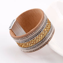 Load image into Gallery viewer, Sparkle and Leather Wide Cuff Bracelet