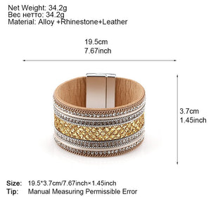 Sparkle and Leather Wide Cuff Bracelet