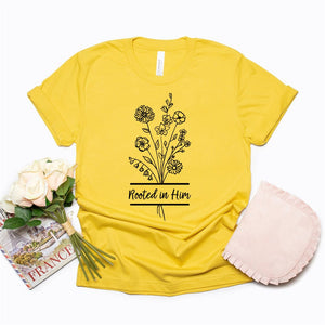 Rooted In Him Wildflower Colossians 2:6-7 Faith Based Christian Tee