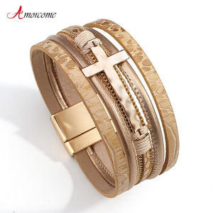 The Cross Wide Leather Cuff Bracelet