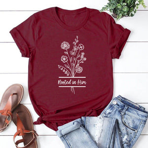Rooted In Him Wildflower Colossians 2:6-7 Faith Based Christian Tee