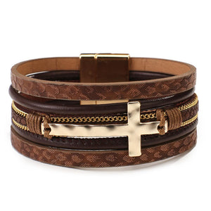 The Cross Wide Leather Cuff Bracelet